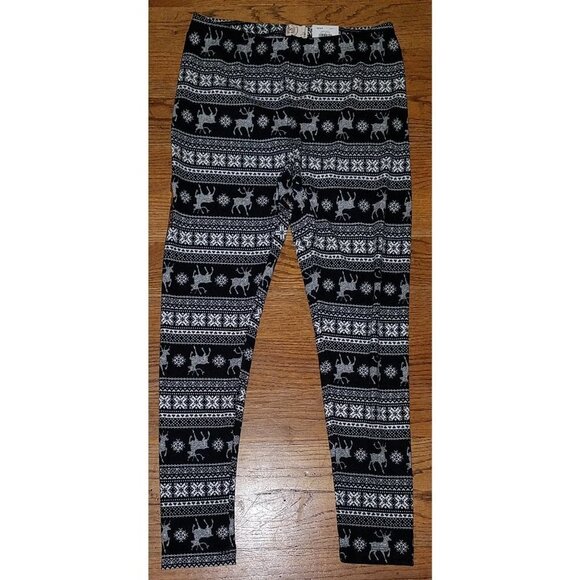 NEW Authentic American Heritage SO Holiday Leggings Black Reindeer Mid Rise MED - Picture 2 of 7